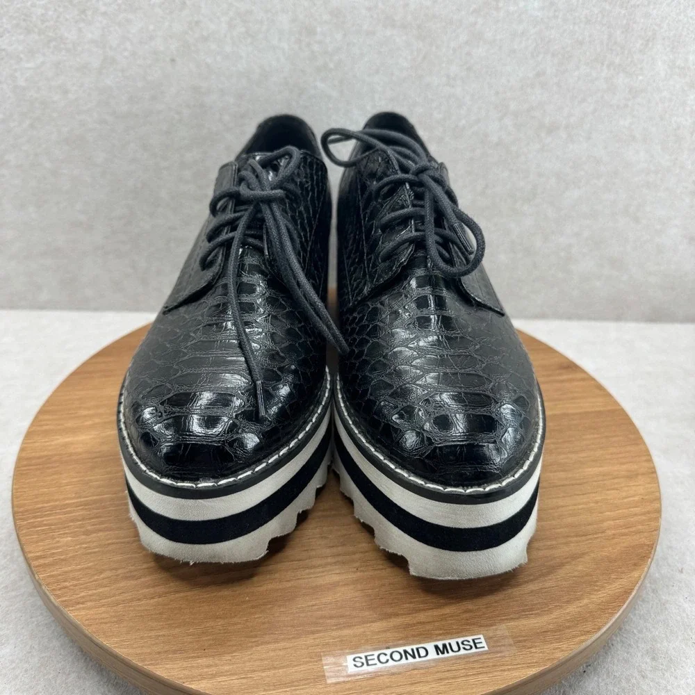 Madden‎ Girl Marshall Platform Oxfords 7.5 Black Snakeskin Goth Lug Sole